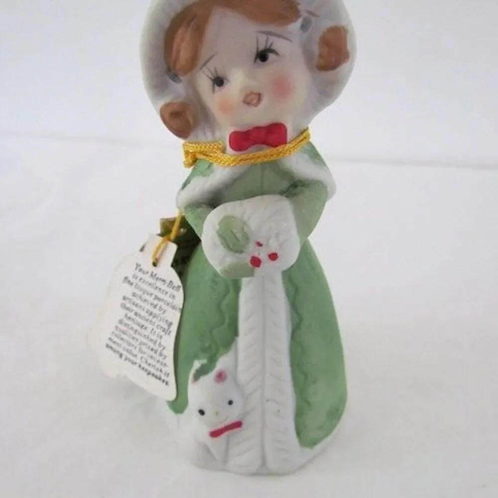 Vintage Merri Bells Christmas Little Girl & Dog Ornament Bell Deadstock